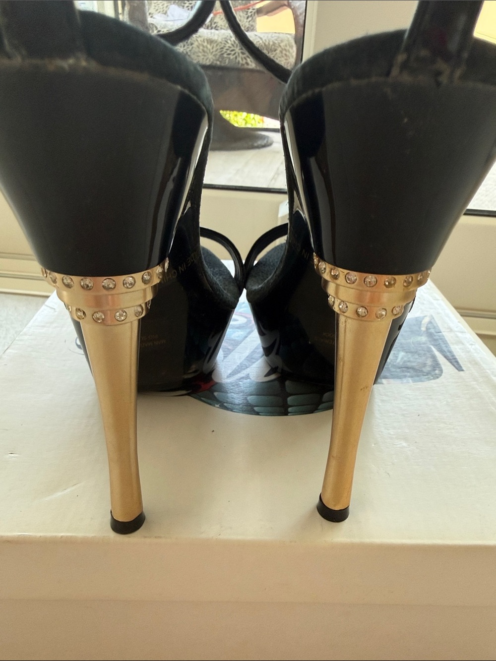 Ellie Black Patent Strap Ankle-Heel Sandals - Picture 6 of 6